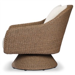 Marciana Coastal Beach Beige Upholstered Brown Woven Wicker Outdoor Swivel Chair|