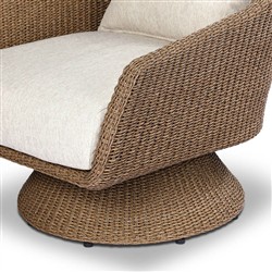 Marciana Coastal Beach Beige Upholstered Brown Woven Wicker Outdoor Swivel Chair|
