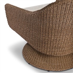 Marciana Coastal Beach Beige Upholstered Brown Woven Wicker Outdoor Swivel Chair|