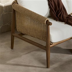 Sophie Coastal Beach White Upholstered Brown Teak Woven Outdoor Sofa - 76"|