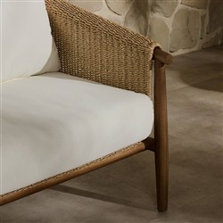 Sophie Coastal Beach White Upholstered Brown Teak Woven Outdoor Sofa - 76"|