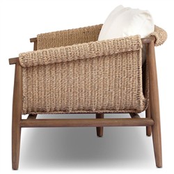 Sophie Coastal Beach White Upholstered Brown Teak Woven Outdoor Sofa - 76"|