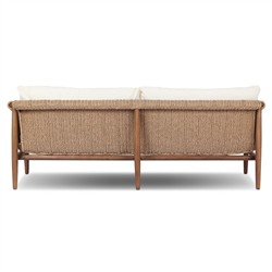 Sophie Coastal Beach White Upholstered Brown Teak Woven Outdoor Sofa - 76"|