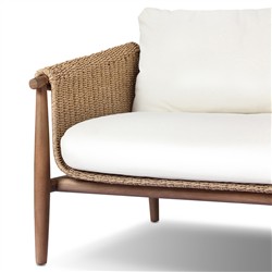 Sophie Coastal Beach White Upholstered Brown Teak Woven Outdoor Sofa - 76"|