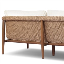 Sophie Coastal Beach White Upholstered Brown Teak Woven Outdoor Sofa - 76"|