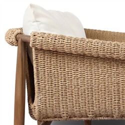 Sophie Coastal Beach White Upholstered Brown Teak Woven Outdoor Sofa - 76"|