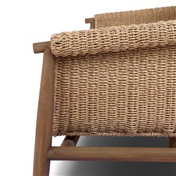 Sophie Coastal Beach White Upholstered Brown Teak Woven Outdoor Sofa - 76"|