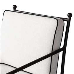 Gretchen French Country White Upholstered Black Welt Aluminum Outdoor Dining Arm Chair|