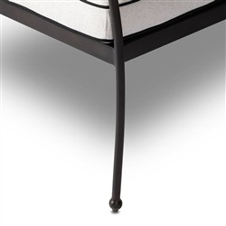 Gretchen French Country White Upholstered Black Welt Aluminum Outdoor Dining Arm Chair|