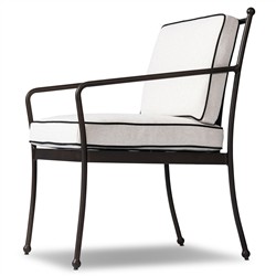 Gretchen French Country White Upholstered Black Welt Aluminum Outdoor Dining Side Chair|