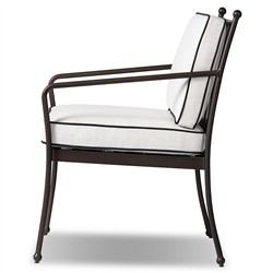 Gretchen French Country White Upholstered Black Welt Aluminum Outdoor Dining Side Chair|