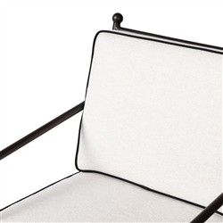 Gretchen French Country White Upholstered Black Welt Aluminum Outdoor Dining Side Chair|