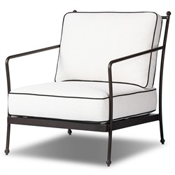 Gretchen French Country White Upholstered Black Welt Aluminum Outdoor Lounge Chair|