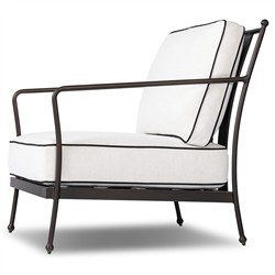 Gretchen French Country White Upholstered Black Welt Aluminum Outdoor Lounge Chair|