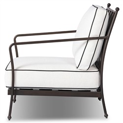 Gretchen French Country White Upholstered Black Welt Aluminum Outdoor Lounge Chair|