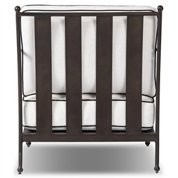 Gretchen French Country White Upholstered Black Welt Aluminum Outdoor Lounge Chair|