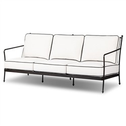 Gretchen French Country White Upholstered Black Welt Aluminum Outdoor Sofa - 76"|