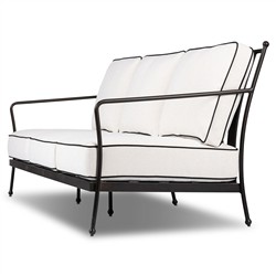 Gretchen French Country White Upholstered Black Welt Aluminum Outdoor Sofa - 76"|