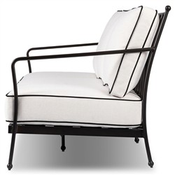 Gretchen French Country White Upholstered Black Welt Aluminum Outdoor Sofa - 76"|