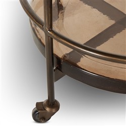 Ovidia Modern Classic Smoked Brown Glass Brass Bar Cart|