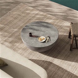 Bruce Modern Classic Grey Concrete Round Drum Outdoor Coffee Table|