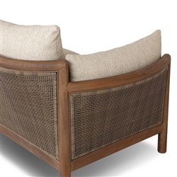 Louis Coastal Beach Beige Upholstered Brown Teak Cane Outdoor Sofa - 86"|