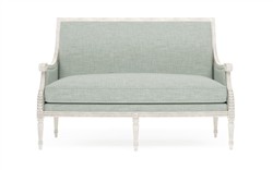 Juliette Spring Blue Textured Weave Vintage White Settee|