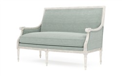 Juliette Sea Mist Velvet Vintage White Settee|