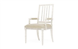 Sabinna Cashew Textured Weave Vintage White Dining Arm Chair|