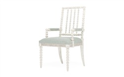 Sabinna Spring Blue Textured Weave Vintage White Dining Arm Chair|
