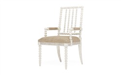Sabinna Mocha Textured Weave Vintage White Dining Arm Chair|