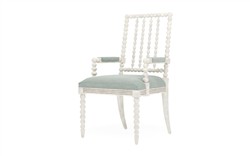 Sabinna Sea Mist Velvet Vintage White Dining Arm Chair|