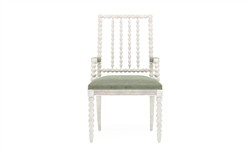 Sabinna Lustre Verde Velvet Vintage White Dining Arm Chair|