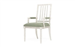 Sabinna Lustre Verde Velvet Vintage White Dining Arm Chair|