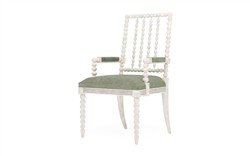 Sabinna Willow Green Velvet Vintage White Dining Arm Chair|