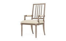 Sabinna Bisque Textured Weave Driftwood Dining Arm Chair|