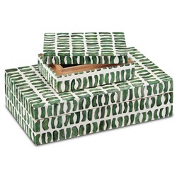 Esmina Updated Traditional Green Bone Decorative Box - Set of 2|