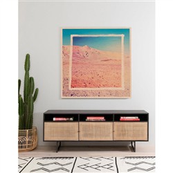 Emilie Mid Century Black Mango Wood Woven Cane Iron Base Media Console - 65"W Overstock|