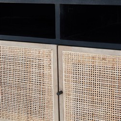 Emilie Mid Century Black Mango Wood Woven Cane Iron Base Media Console - 65"W Overstock|