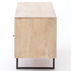 Emilie Mid Century Light Brown Mango Wood Woven Cane Iron Base Media Console - 65"W Overstock|