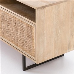 Emilie Mid Century Light Brown Mango Wood Woven Cane Iron Base Media Console - 65"W Overstock|