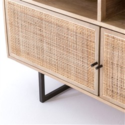 Emilie Mid Century Light Brown Mango Wood Woven Cane Iron Base Media Console - 65"W Overstock|