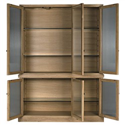 Cyrene Modern Classic Ribbed Glass Oak Wood Display Cabinet|