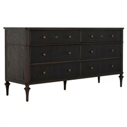 Andrea French Country Dark Brown Oak Wood Double Dresser|