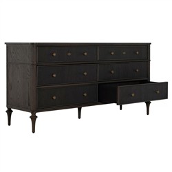 Andrea French Country Dark Brown Oak Wood Double Dresser|
