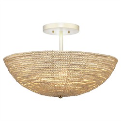 Amyra Coastal Beach White Mango Wood Beads Semi Flush Mount|