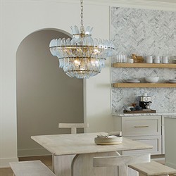 Elowen Updated Traditional Pale Blue Glass Curved Chandelier|