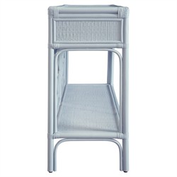 Worlds Away Gideon Coastal Beach Light Blue Rattan Console Table|