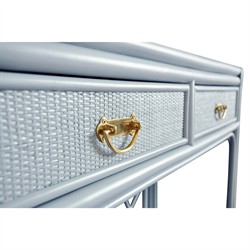 Worlds Away Gideon Coastal Beach Light Blue Rattan Console Table|