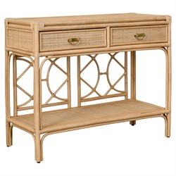 Worlds Away Gideon Coastal Beach Natural Rattan Console Table|